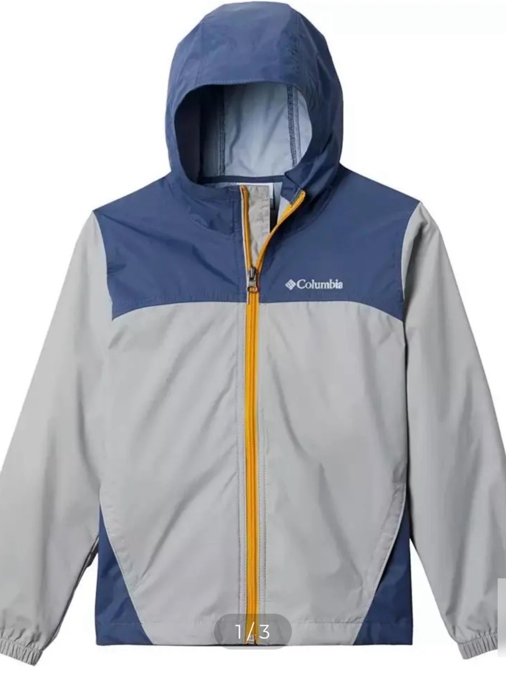 Columbia Rain-Zilla jacket - Gray, Navy with yellow zipper
